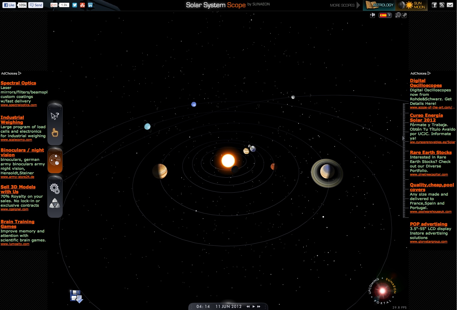 Simuladores del Sistema Solar (I): Solar System Scope
